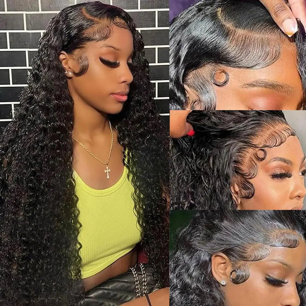 40 Inch Deep Wave Lace Front Wig for Women Human Hair 13x4 13x6 Transparent 250 Density Curly Water Wave Wig
