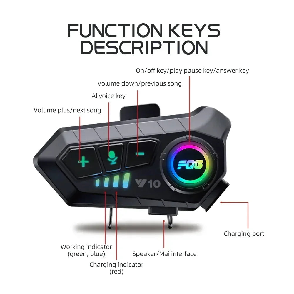 Y10 Motorcycle Helmet Headset Bluetooth 1000Mah Noise Reduction Wireless Hands-free Waterproof Motorcycle Earphone