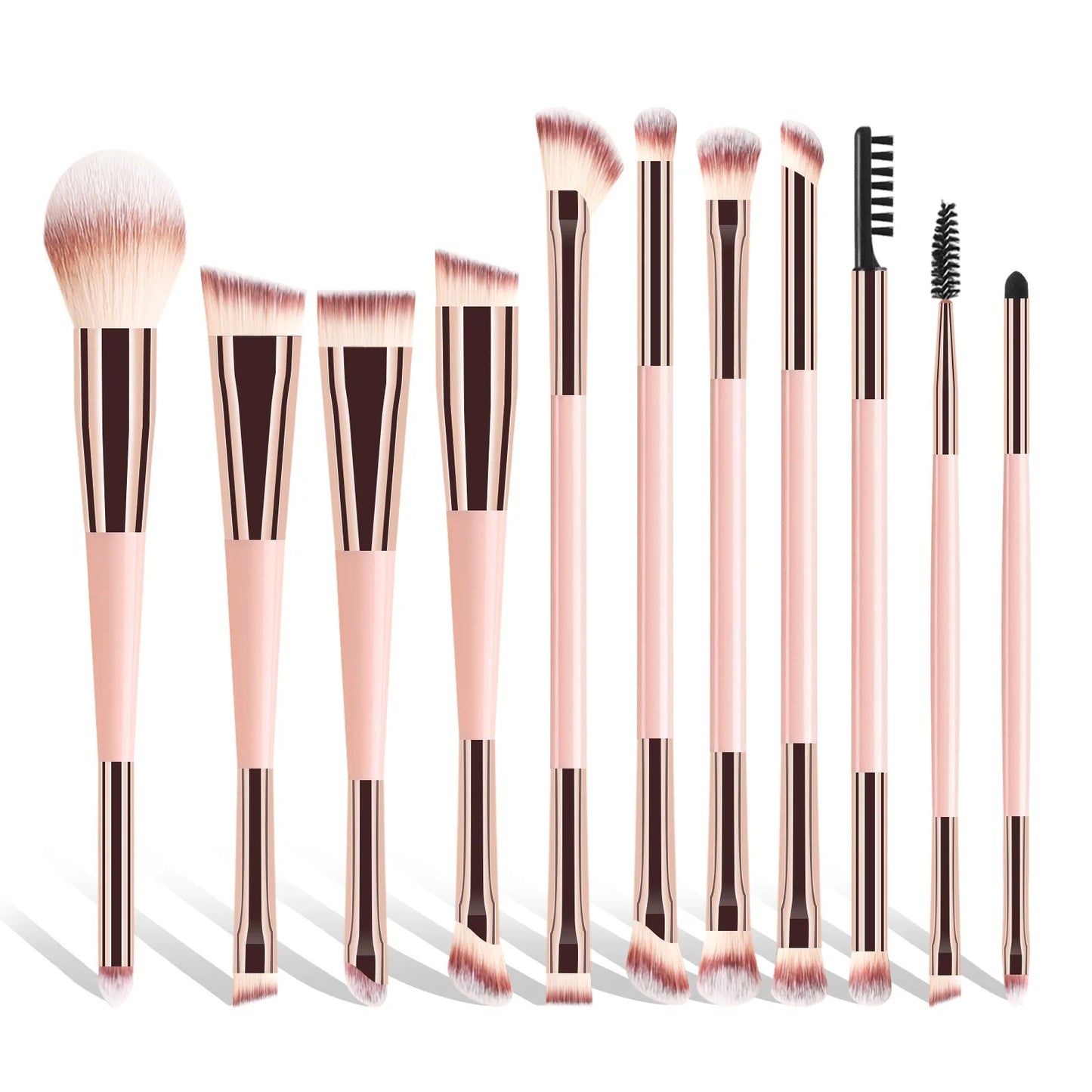 11 full set of eye makeup brushes, double-head design, eyeshadow brush, smudge brush, eyebrow brush, full set of beauty tools