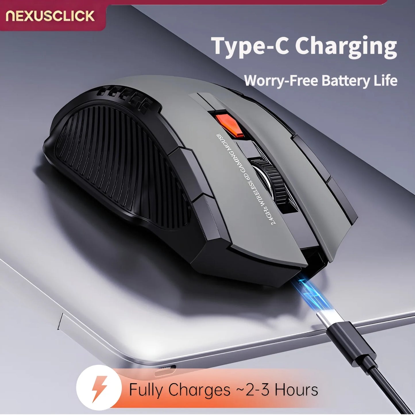 NEXUSCLICK Wireless Optoelectronic Mouse,1600DPI 6 Silent clicks New Game&Craft Gift Mice in Stock USB Receiver for Office Gamer