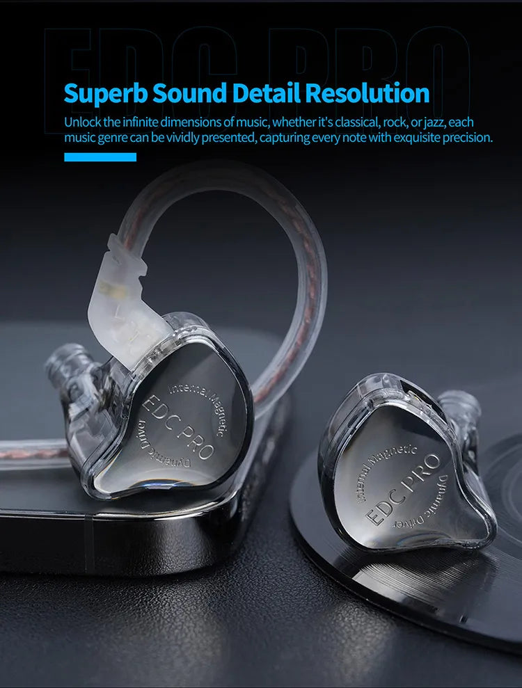 KZ EDC PRO upgraded high-quality dynamic HIFI in ear interchangeable cable wired motion noise cancelling headphones