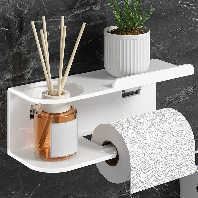 Self Adhesive Toilet Paper Holder with Phone Shelf Stainless Steel Wall Mounted Toilet Paper Roll Holder - Rustproof