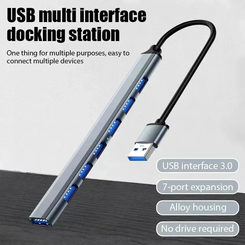 7-In-1 USB HUB Splitter Multiports USB3.0 OTG Expander Docking Station High Speed Data Transfer Adapter For PC Mouse Keyboard