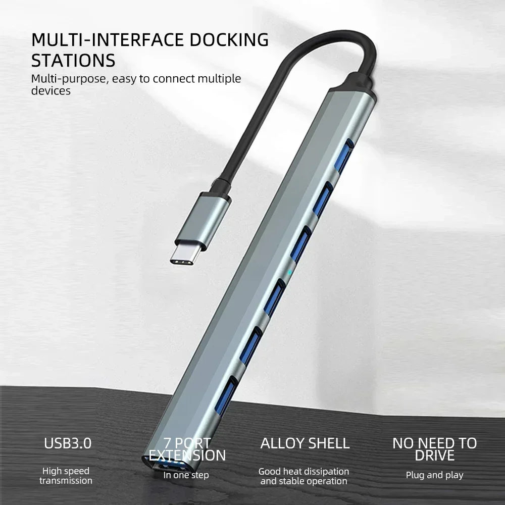 7-In-1 USB HUB Splitter Multiports USB3.0 OTG Expander Docking Station High Speed Data Transfer Adapter For PC Mouse Keyboard