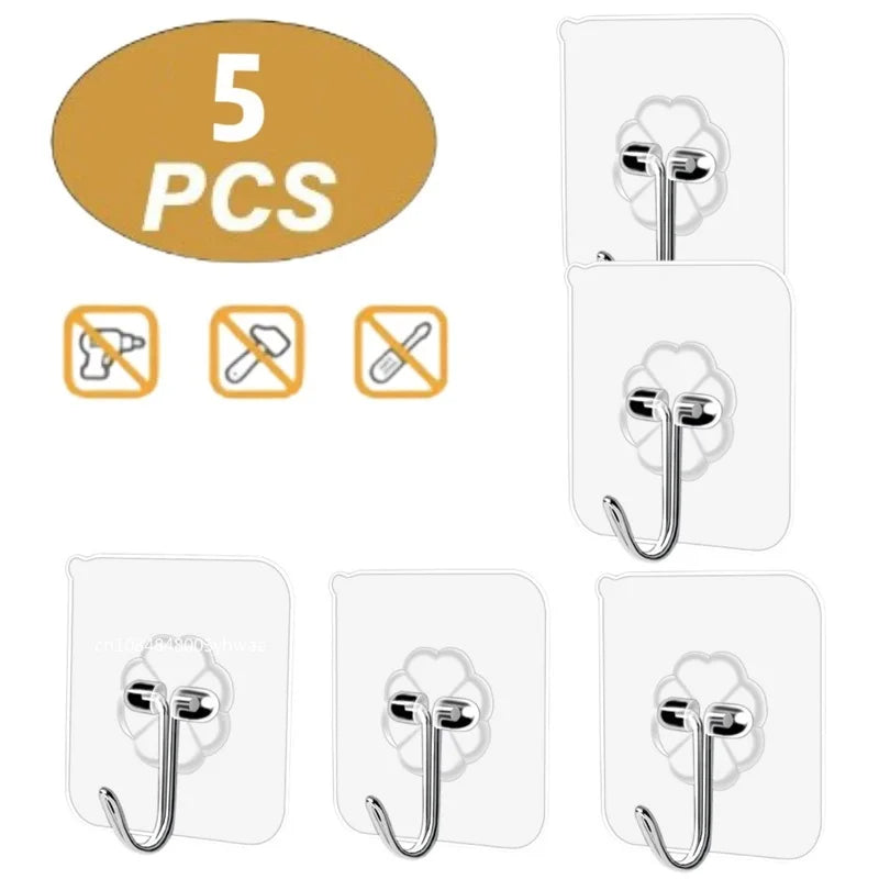 1-20Pcs Bathroom Hook Transparent Wall Hooks Hangers Self Adhesive Door Wall Hangers Hooks for Key Bag Kitchen Bath Accessories