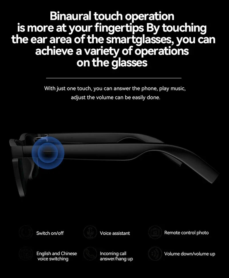 Lenovo AI Smart Wireless Glasses Bluetooth Sunglasses Remote 8K Control Touch Photo Camera Recording Voice Assistant Translator