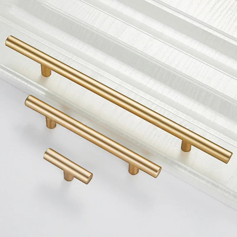 Modern Gold Kitchen Door T Bar Straight Handle Knobs Cabinet Pull Diameter 10mm Stainless Steel Handles Furniture Handle