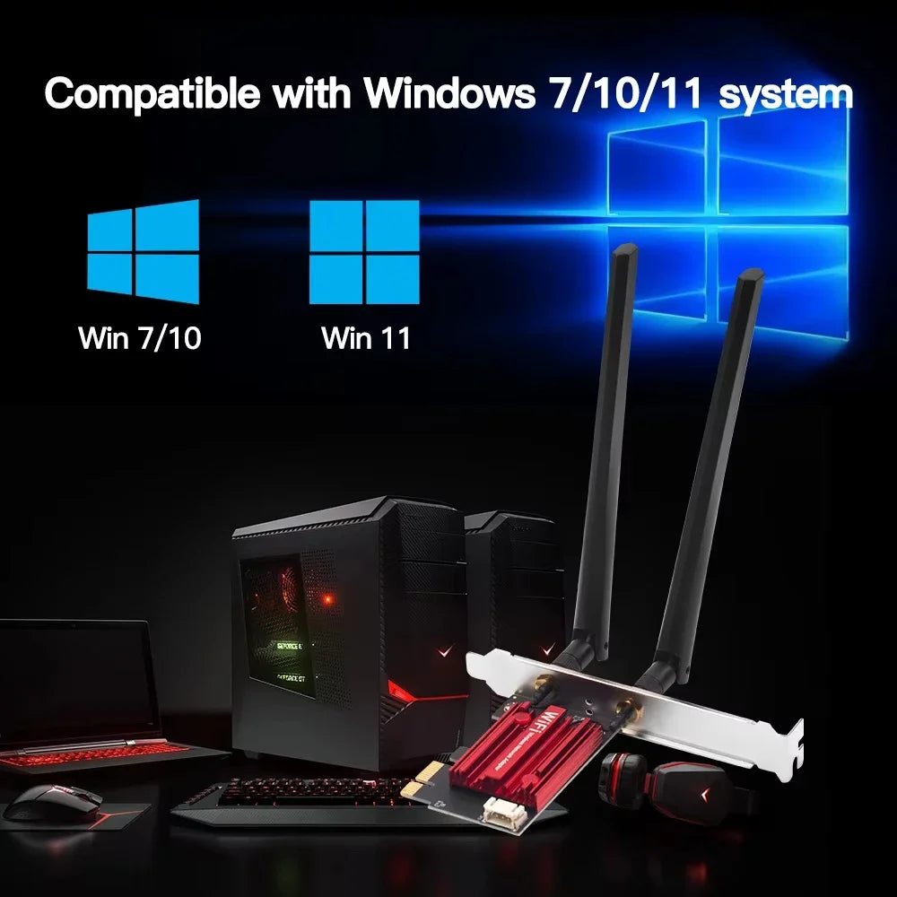 KEBIDUMEI WiFi 5 PCI-E Wireless Adapter Network Card AC1200 Dual Band 2.4G/5GHz 802.11AC For Bluetooth 4.0 Desktop Laptop Win11