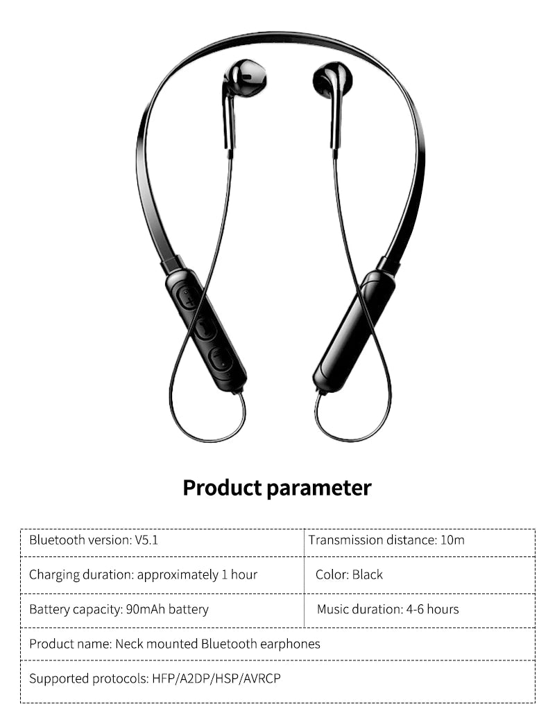 Wireless 9D Bluetooth Headset Neck Hanging Stereo Noise Reduction Universal 5.0 In Ear Sports Headset Microphone For Smart Phone