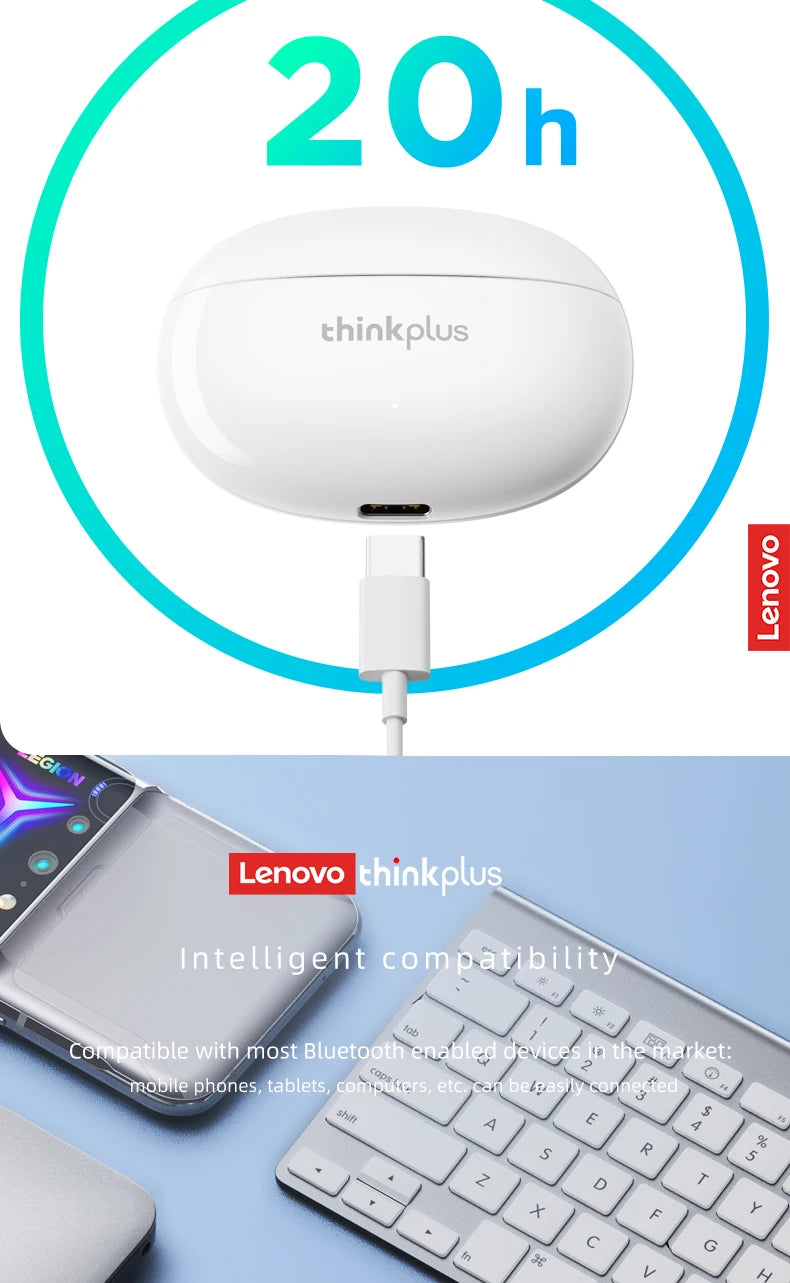 Lenovo Thinkplus XT88 in Ear Bluetooth Earphones with Dual Microphones, Stereo Noise Reduction, Bass HIFI Touch Earbuds