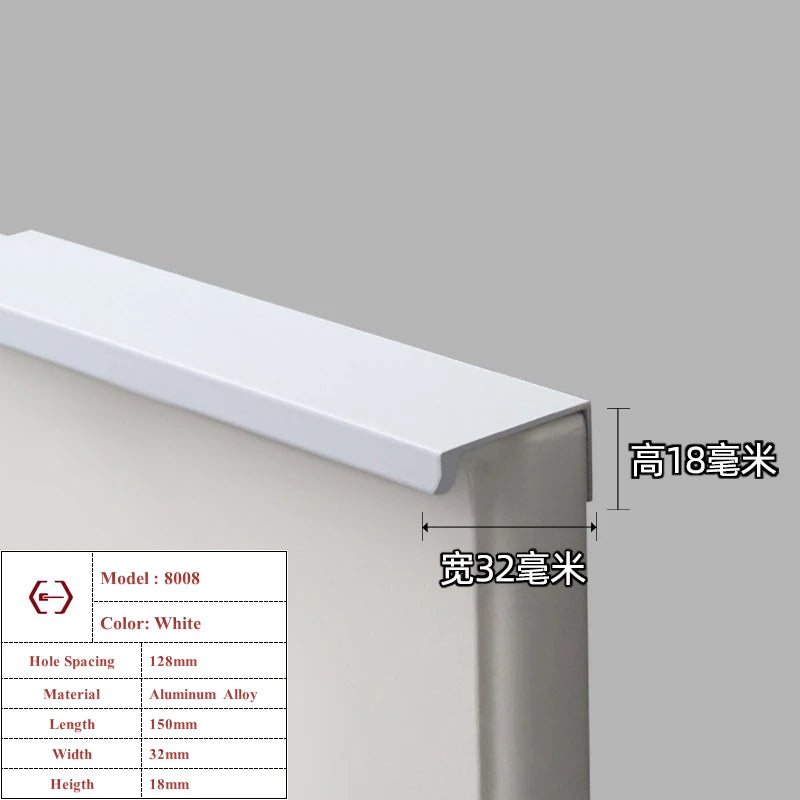 Modern White Length Cabinet Handle Hidden Kitchen Cabinet Drawer Pull Furniture Cupboard Wardrobe Door Knob Hardware Long Handle