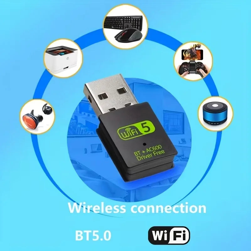 USB Wireless Wifi/Bluetooth Adapter 600Mbps Wifi Dongle Dual Band 2.4G/5G Wi-Fi Receiver for Laptop PC
