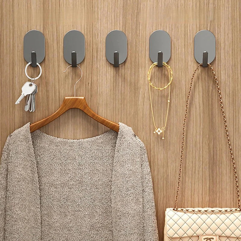 5pcs Strong Wall Hooks Self Adhesive Key Coat Bag Hanger Hook Bathroom Kitchen Door Robe Towel Storage Rack Hook Accessories