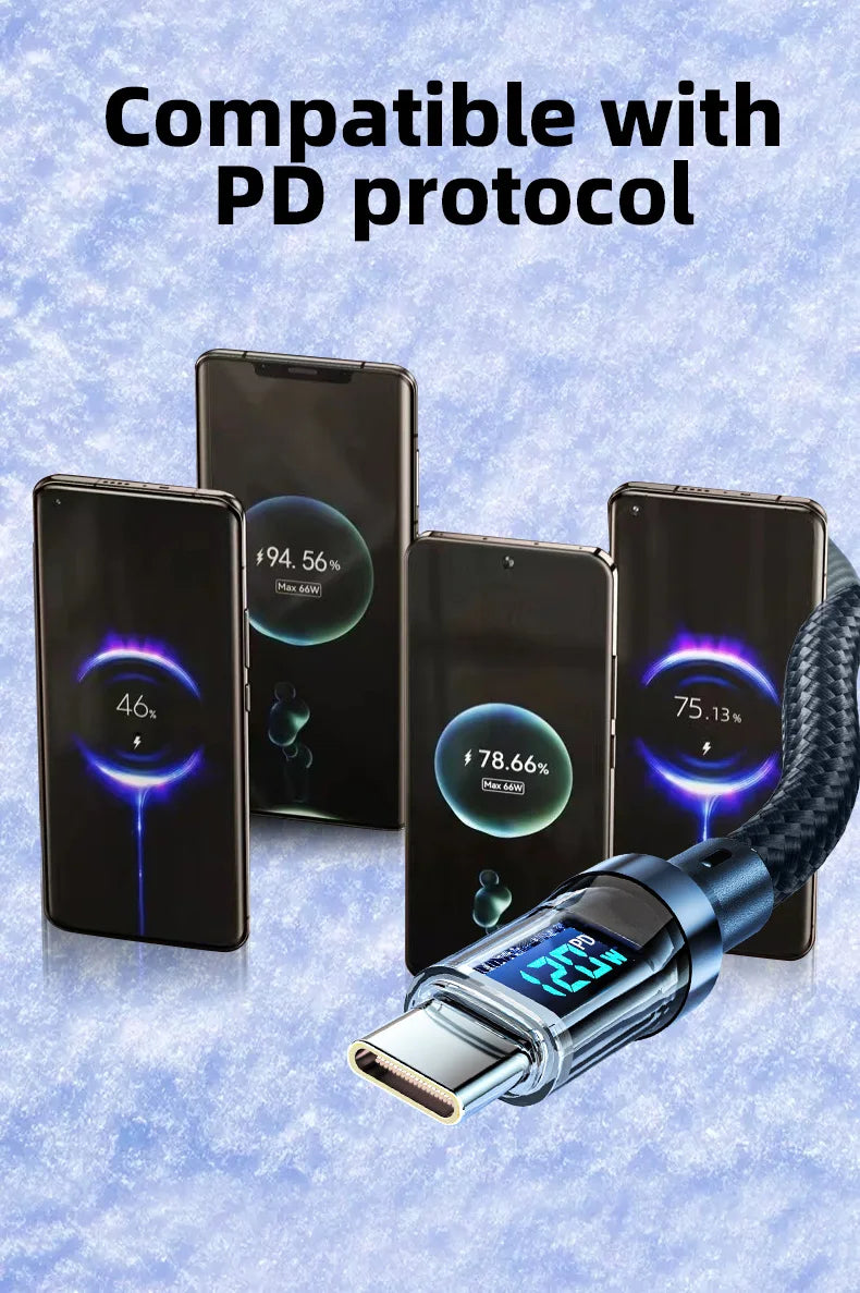 OOZCC LCD Watt Display Cable, Max 120W Super Fast Charging USB Type C Cable Data Transfer, USB A to Lightning for IPhone14 Pro