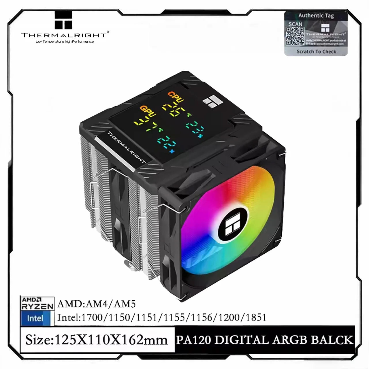 Thermalright Peerless Assassin 120 ARGB Digital Black CPU Air Cooler Supports LGA1851/1700/115X/1200/ AMD AM4/AM5