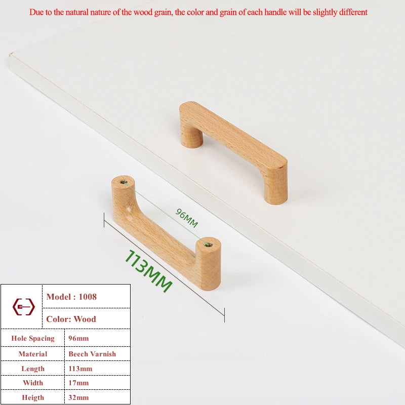 Nordic Wooden Cabinet Handles Solid Wood Furniture Kitchen Door Handle Wardrobe Cupboard Drawer Knobs Hardware Round Pull Handle