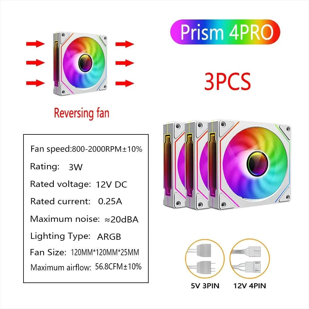 LDPCSJ PRISM 4 RS 12cm ARGB 4 Pin Computer Case Fan Quiet Cooling 12V Large Air Volume 1200RPM for Desktop Gaming PC Build