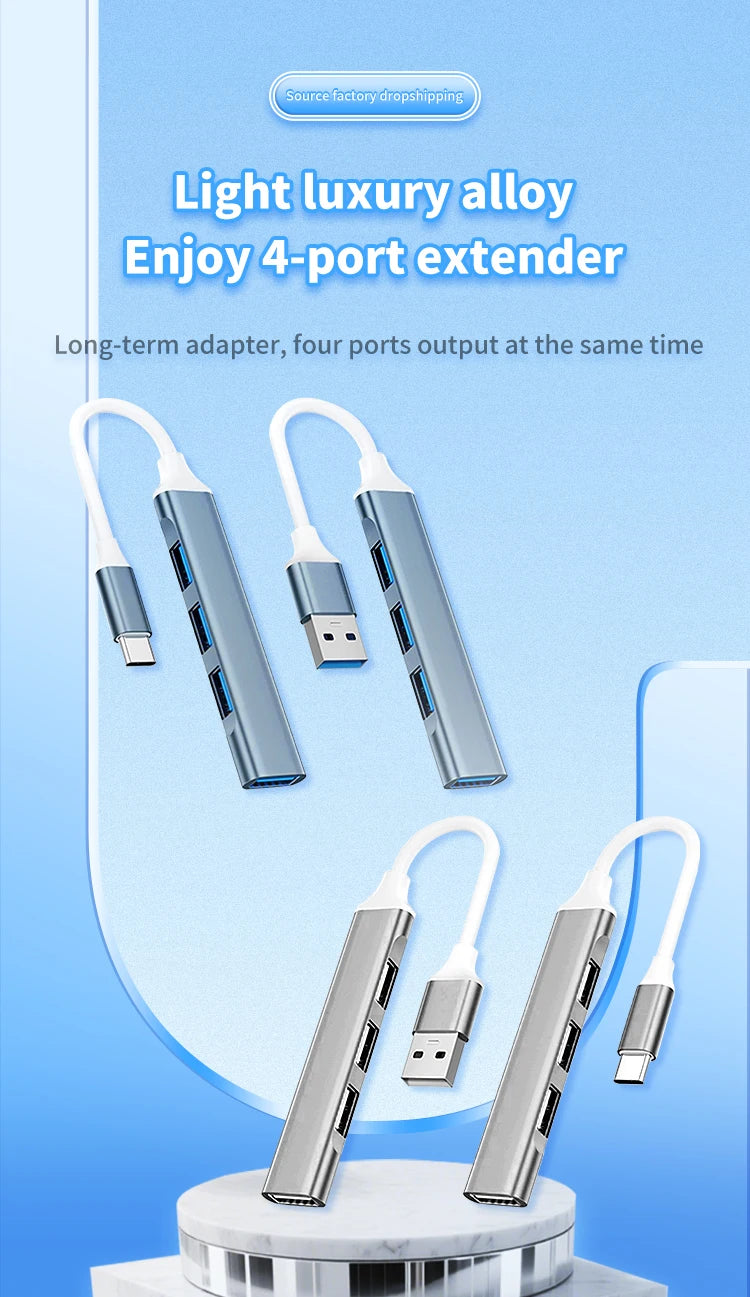 4-in-1 USB C Hub 3.0, Multi-Port OTG Adapter for Smartphones, Tablets, Laptops, Computers, Type-C Splitter