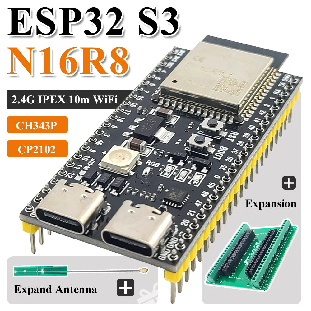 ESP32-S3 Development Boards with Expansion Adapter Kit 2.4G Wifi BT Module ESP32-S3-1 N8R2 N16R8 44Pin Type-C ESP32-S3