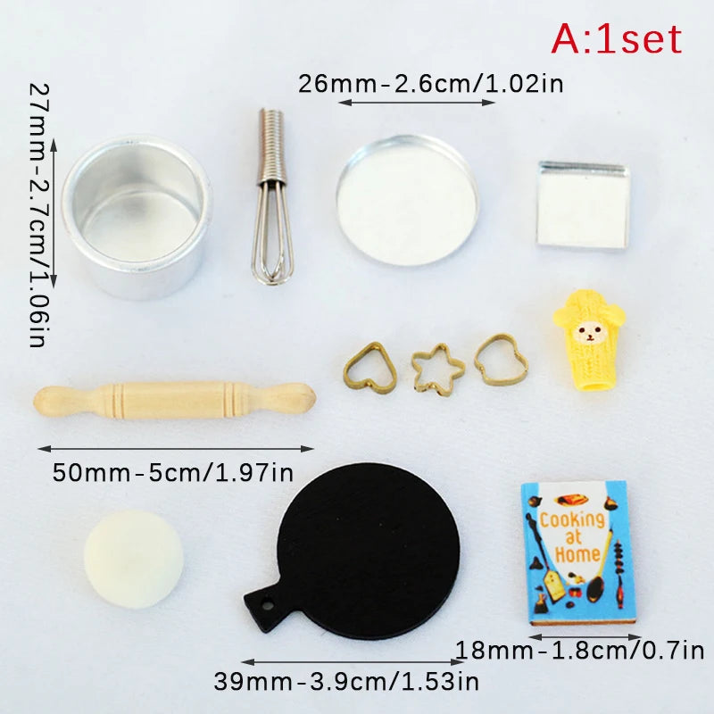 1Set 1/12 Dollhouse Miniature Items Kitchen Utensils Cooking Baking Set Model Rolling Pin Baking Tray DIY Doll House Accessories