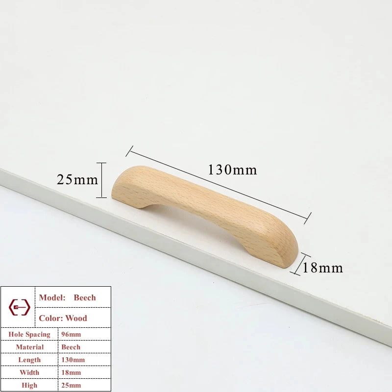 Walnut Beech Kitchen Cabinet Handle Drawer Solid Wood Furniture Door Drawer Round Knob Cupboard Wooden Handle Hardware Long Pull