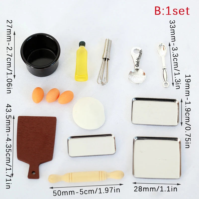 1Set 1/12 Dollhouse Miniature Items Kitchen Utensils Cooking Baking Set Model Rolling Pin Baking Tray DIY Doll House Accessories