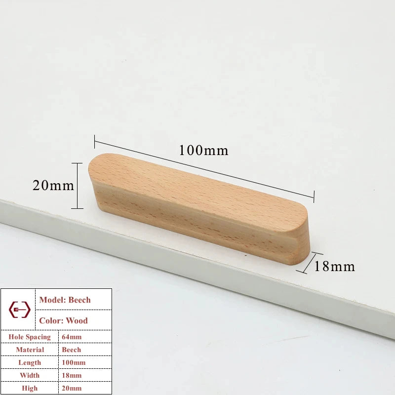 Walnut Beech Kitchen Cabinet Handle Drawer Solid Wood Furniture Door Drawer Round Knob Cupboard Wooden Handle Hardware Long Pull