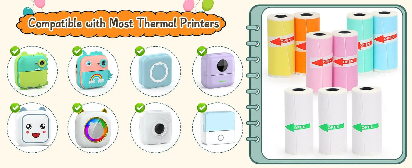 Mini Printer Sticker Paper, Thermal Paper Rolls For T02/M02 and Mini Printer, Smooth Color Self-Adhesive Paper 25X57mm Paperang