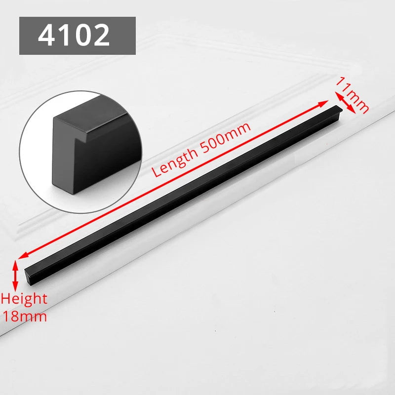 KAK Fashion Black Hidden Cabinet Handles Aluminum Alloy Kitchen Handles Cupboard Pulls Drawer Knobs Furniture Room Door Hardware
