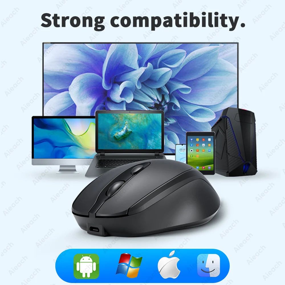 Portable Wireless Bluetooth Mouse Compact Ergonomic 2.4G USB Noiseless 1600DPI 500mAh Rechargeable for PC Tablet Laptop MacBook