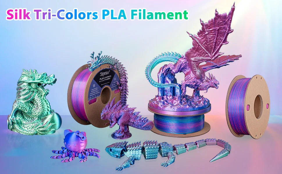 Silk PLA 3D Printer Filament 1.75mm Triple Color Silk PLA Filament 3D Printing Filament 250g 3 In1 Color Rose Red Sky Blue Green