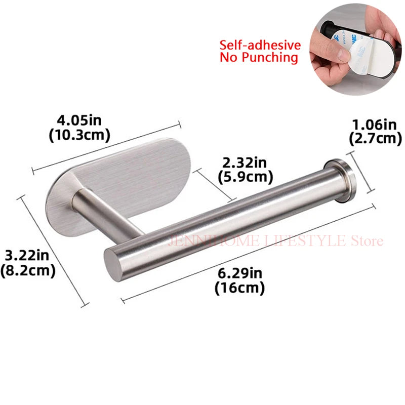 No Drill Toilet Paper Holder Wall Mount Self Adhesive Stainless Steel Towel Bar Ring Tissue Roll Dispenser For Bathroom Kitchen