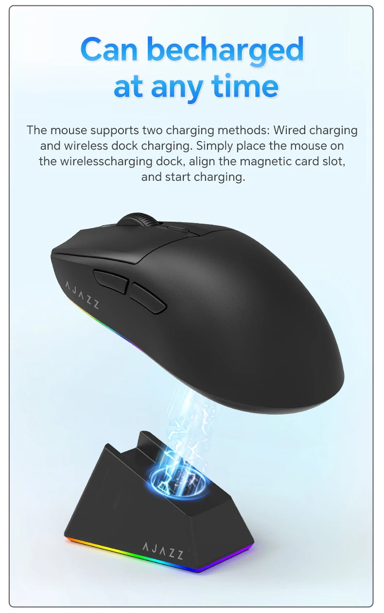 AJAZZ AJ139 V2 MC Three-mode Wired/Bluetooth/2.4G Wireless Gaming Mouse PAW3311 Sensor 500mAh Mouse Suitable for PC Gamers