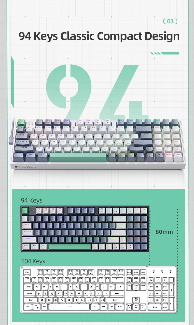 MACHENIKE K500 Mechanical Keyboard Wired Gaming Keyboard K500-B94 Hot Swappable 94 Keys 90% Layout RGB BackLight for PC Laptop