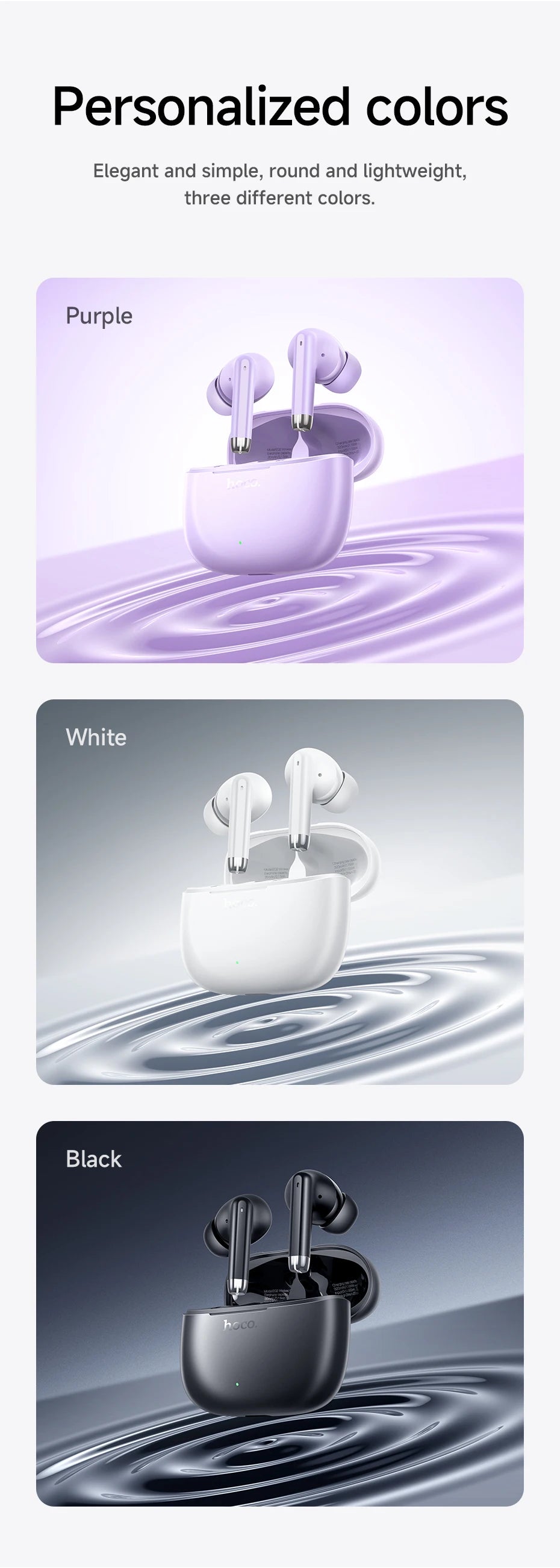 HOCO EQ2 True Wireless Bluetooth 5.3 Earbuds Touch Control Stereo In-Ear Headphones Built-In Microphone Sports Compatible