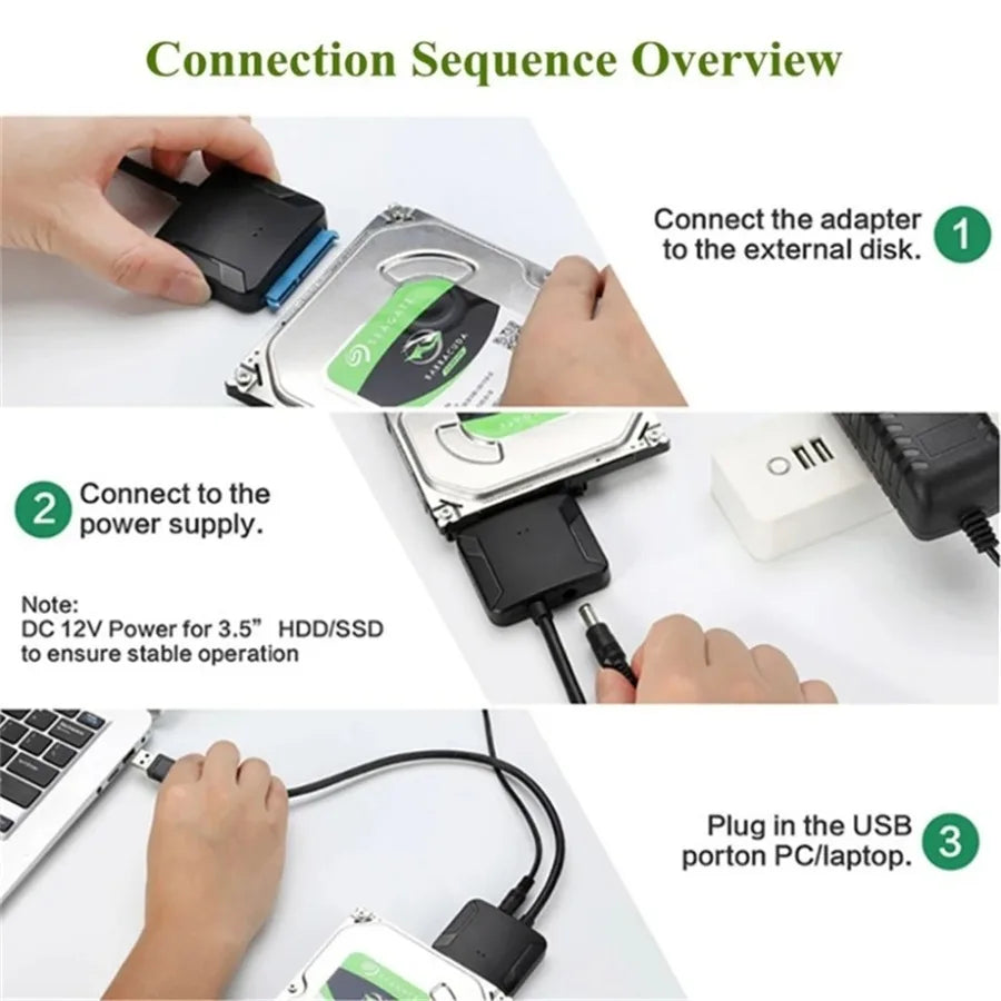 USB 3.0 Adapter Cable for 2.5" 3.5" HDD SSD Hard Drive 5Gbps External Converter with 12V Power Adapter USB 3.0 to SATA Converter