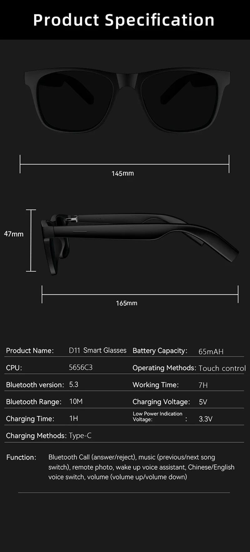 Lenovo AI Smart Wireless Glasses Bluetooth Sunglasses Remote 8K Control Touch Photo Camera Recording Voice Assistant Translator
