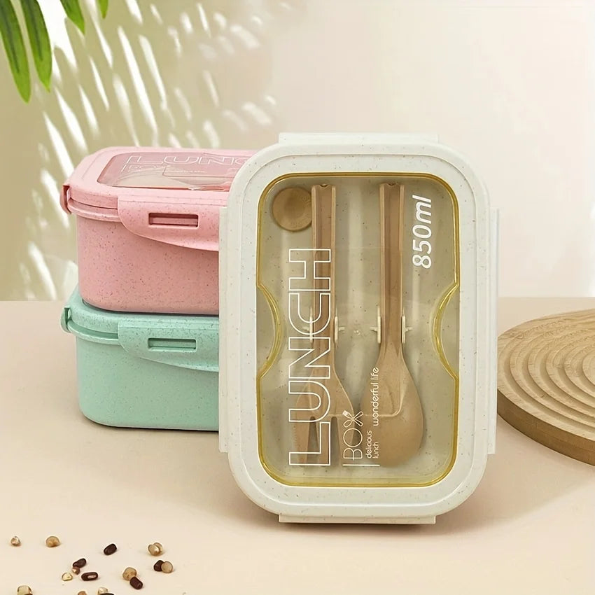1pc Wheat Straw Lunch Box, Bento Box for Students, Portable Sealed Compartment Lunch Container for Microwave,back to school