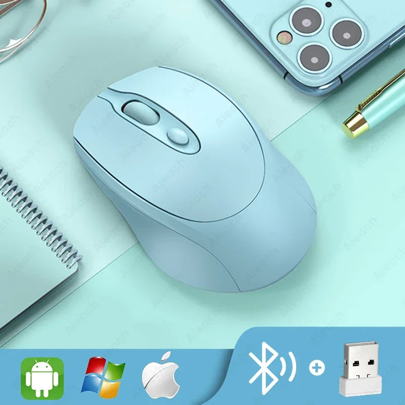 Portable Wireless Bluetooth Mouse Compact Ergonomic 2.4G USB Noiseless 1600DPI 500mAh Rechargeable for PC Tablet Laptop MacBook