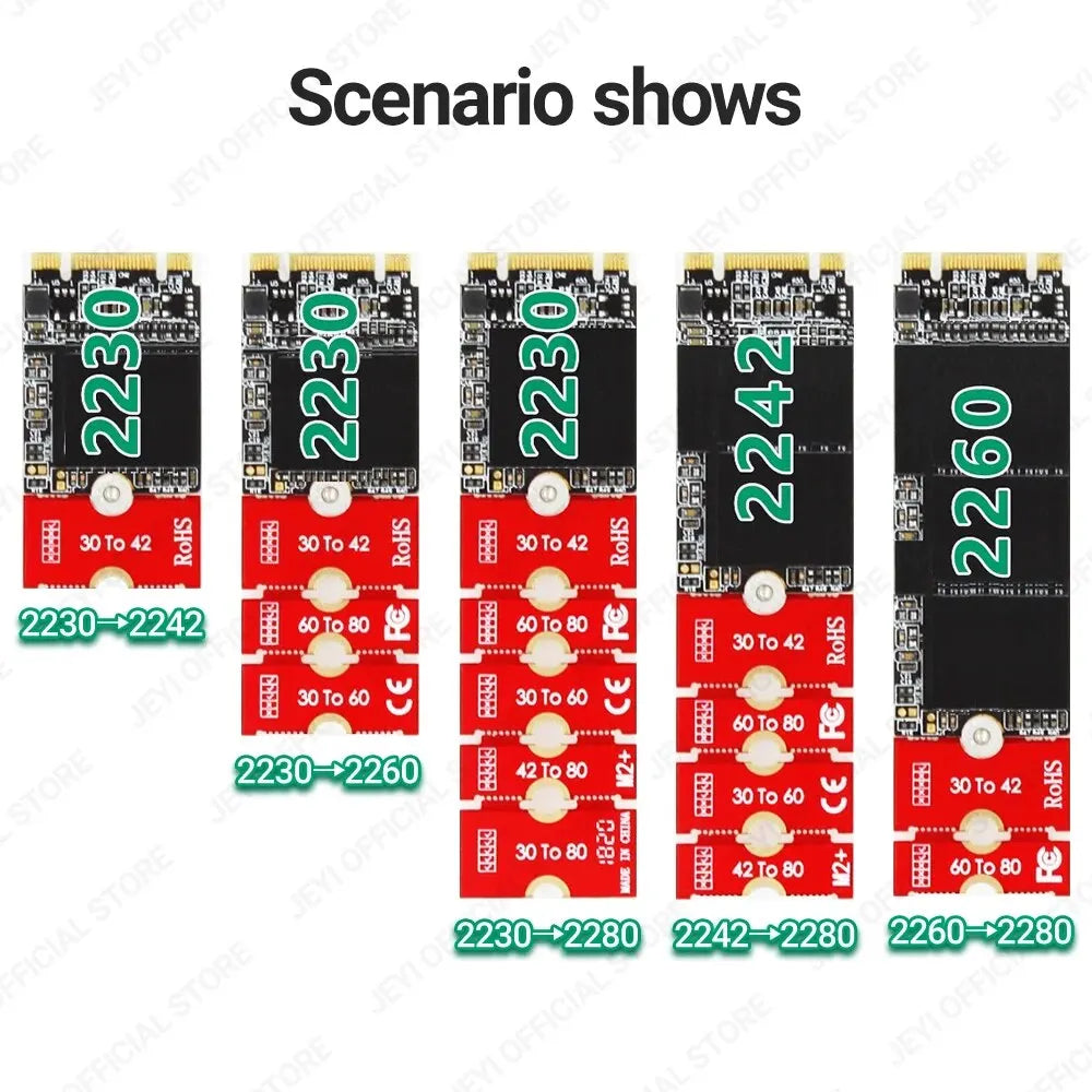 JEYI M.2 NGFF NVME SSD Extension Bracket Transfer 2230 2242 2260 2280 Length Extend Adapter Bracket Card Plate Change Long Size