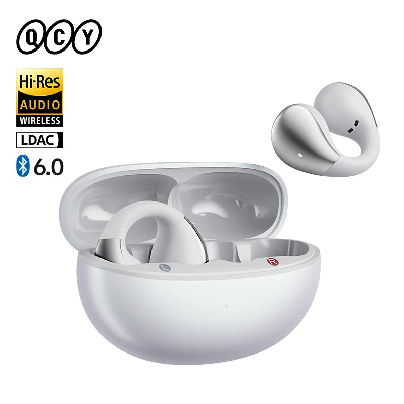 QCY Crossky C30S Open Ear Earphones Wireless Bluetooth 6.0 Clip-On Earbuds LDAC Hi-Res Audio Dual Connection 40H IPX5 Waterproof