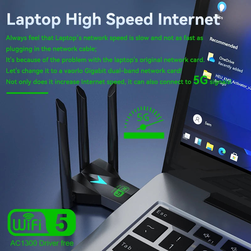 1300Mbps WiFi USB Adapter Dual Band 2.4G/5Ghz Wi-Fi Dongle USB3.0 High-Speed 802.11AC 4-Antennas Wireless Receiver Driver Free