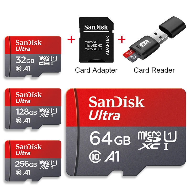 Sandisk Memory Card 256GB 128GB 64GB 32GB TF Micro SD Card Class 10 UHS-1 Flash Card Memory for Smartphone PC+Card Reader