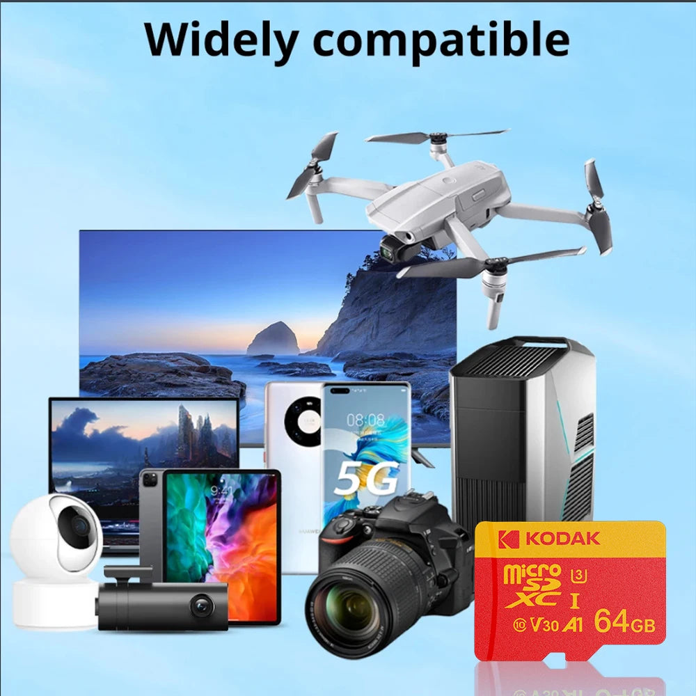KODAK Micro SD Card 32GB-256GB UHS-I U3 V30 High Speed TF Memory Card for Smartphone Tablet Sports Camera with Adapter 16G