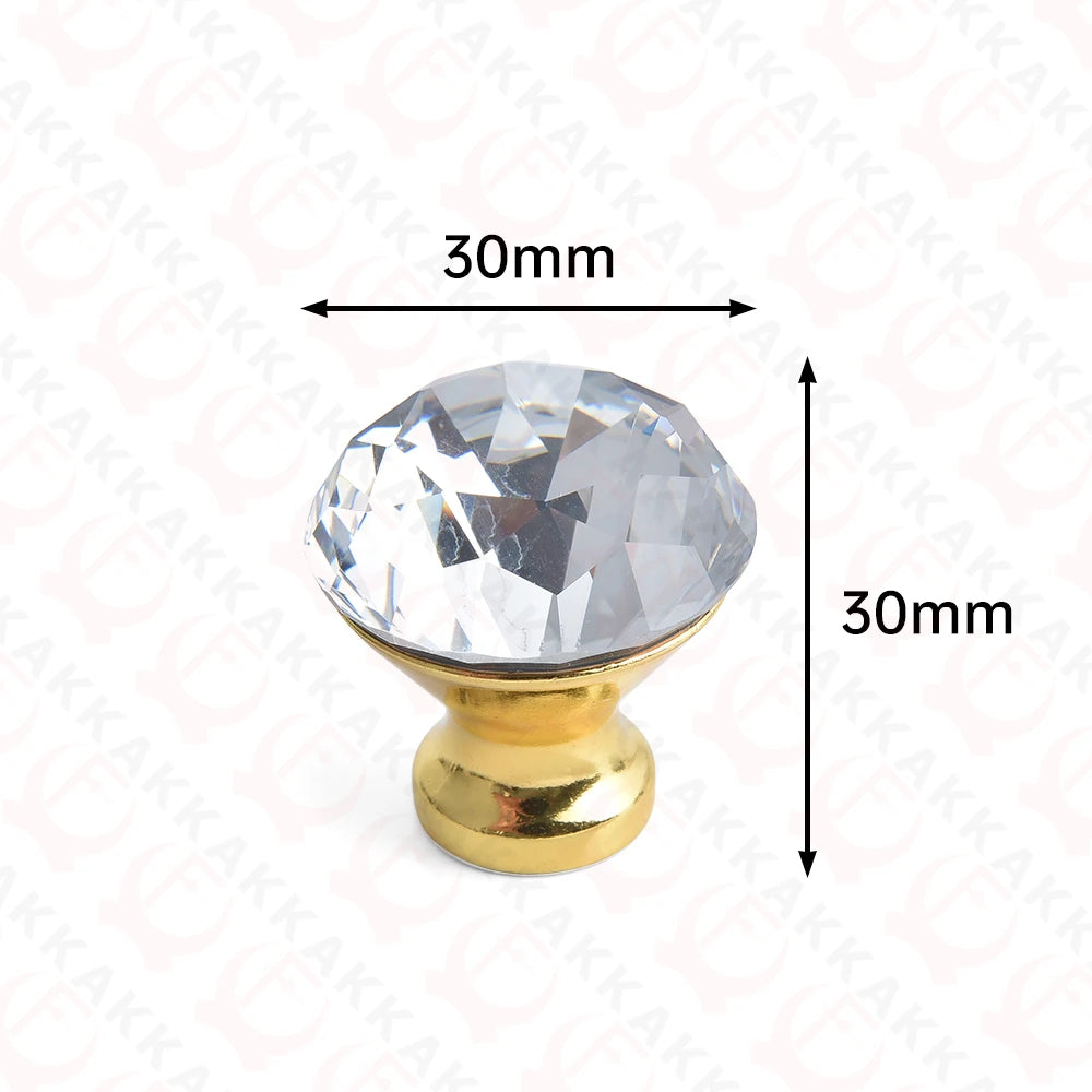KAK Gold Diamond Crystal Glass Cabinet Knobs and Handles Cupboard Door Pulls Zinc Alloy Kitchen Handle Furniture Door Hardware