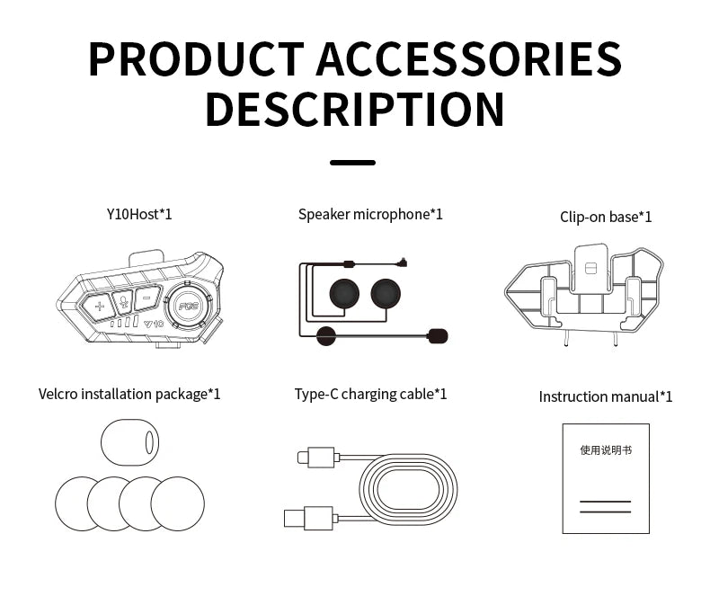 Y10 Bluetooth 5.3 Helmet Headset Wireless Hands-free Call Phone Kit Motorcycle Waterproof Earphone Music Player Speaker for Moto