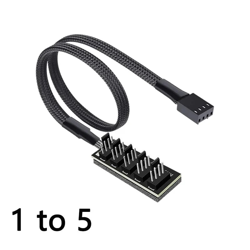 1 to 5 PWM Fan Hub PC CPU Cooling 4PIN Fan Power Cable Hub Adapter Sleeved Case Splitter for Computer Cooler Case Fans