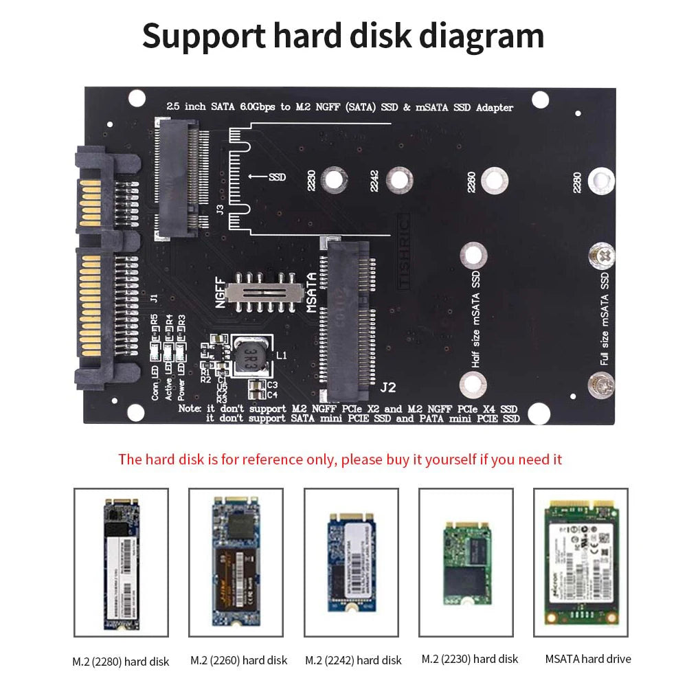 TISHRIC M.2 NGFF Msata SSD To SATA 3.0 2.5 Adapter M2 PCI SSD Converter Riser Card For PC Laptop Add On Card up to 6Gps