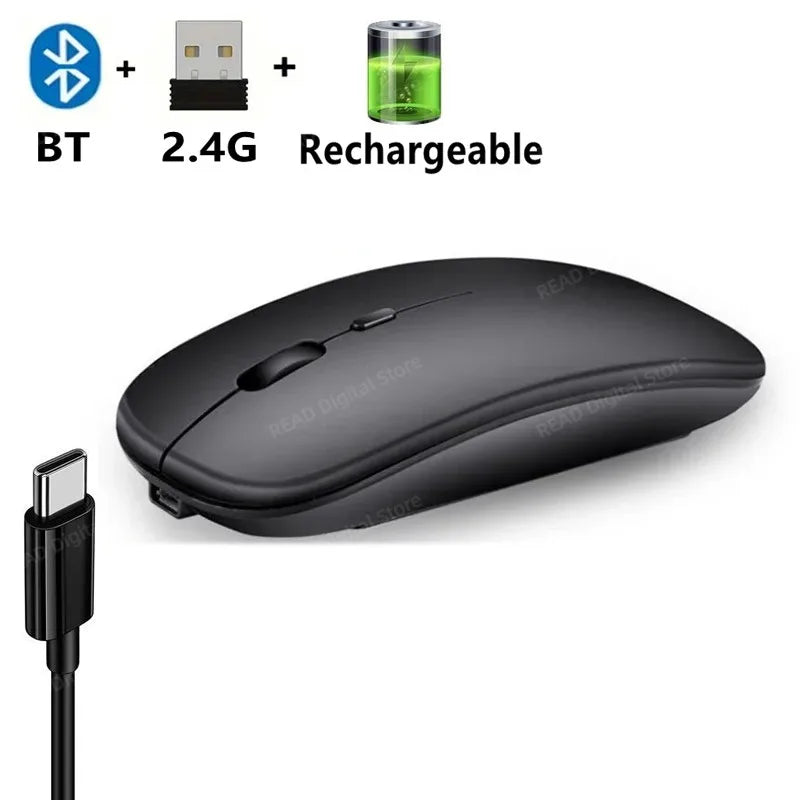 Wireless Mouse Slim Bluetooth-compatible 2.4G Computer Mice Portable Rechargeable/Battery Cordless Mouse for iPad Laptop Desktop