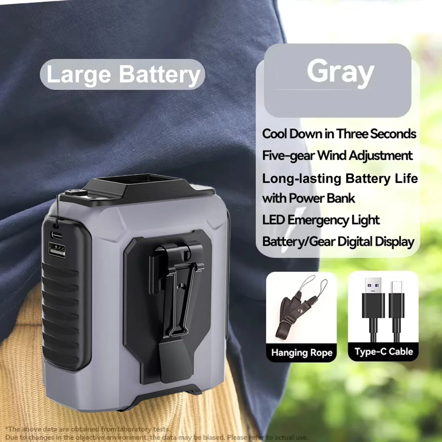 2026 NEW Rechargeable Portable Hands-Free Mini Fan Large Battery With Flashlight 5th Speed Suitable For Outdoor Work Lighting